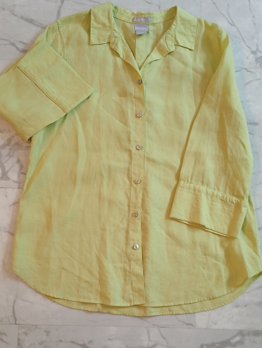 Chico's Linen Button-Front Shirt - Lime Green 6 Button